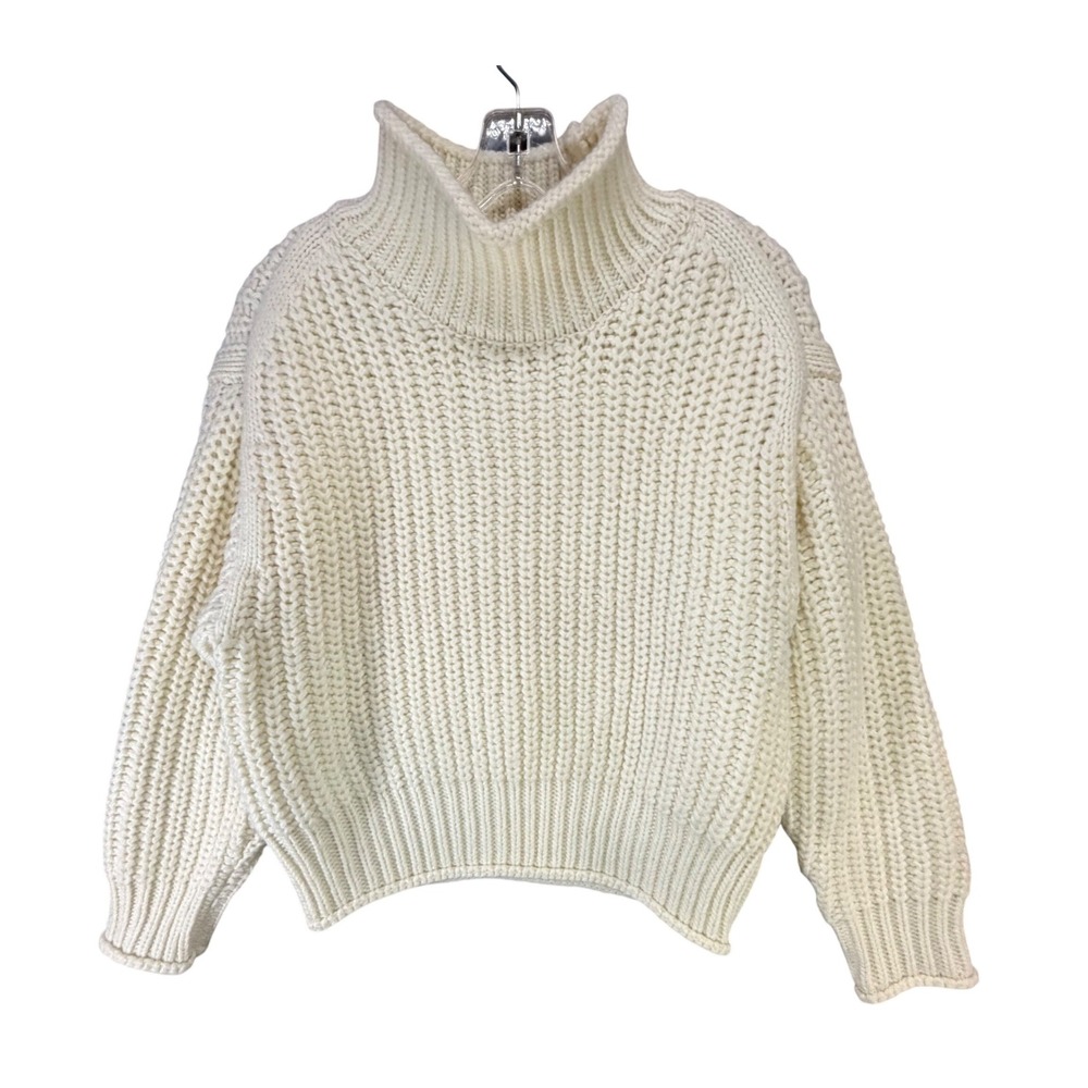 L'ayard Wool Blend Turtleneck Knit Sweater Women L Cream Ivory Chunky Cabin Cozy
